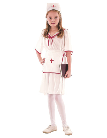 Déguisement infirmière pour fille blanc et rouge avec coiffe