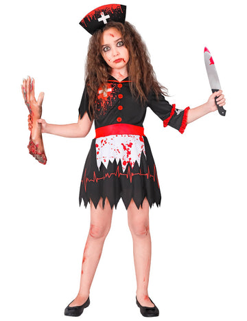 Черен костюм на медицинска сестра зомби за момичета