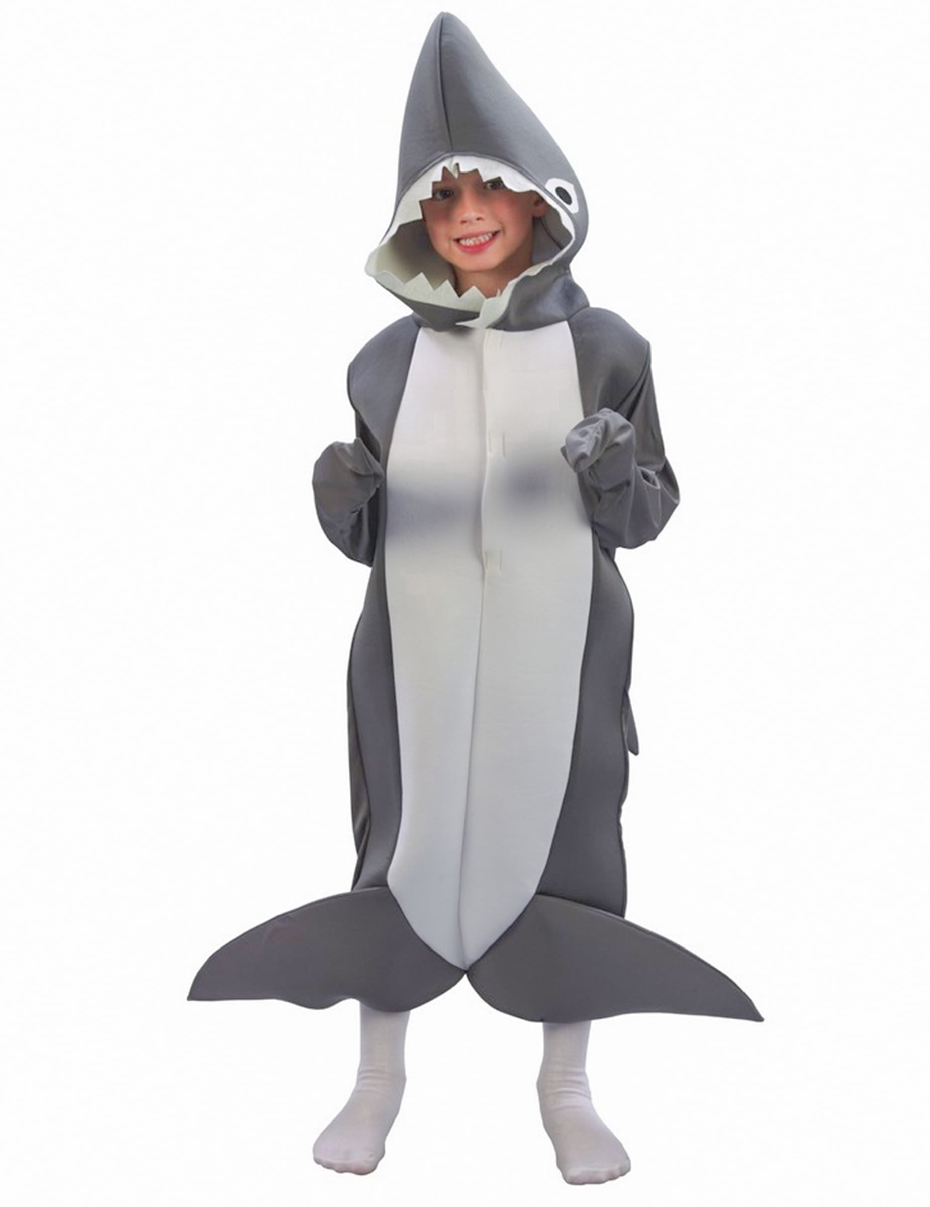 Déguisement intégral requin pour enfant gris et blanc avec capuche