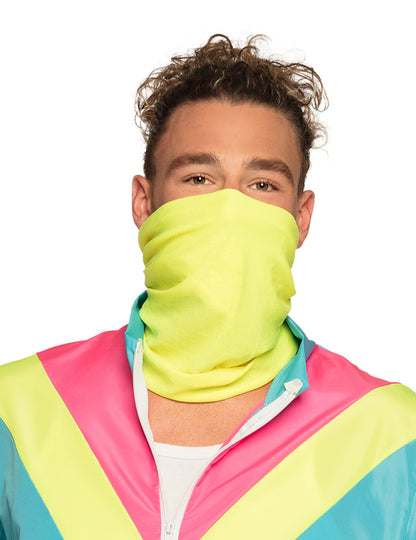 Détail du tour de cou jaune fluo du déguisement jogging rétro