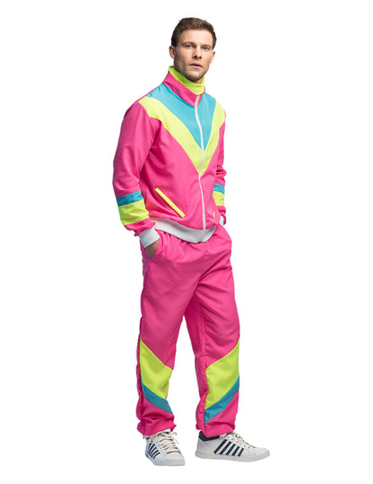 Déguisement Jogging Rétro pour homme rose fluo
