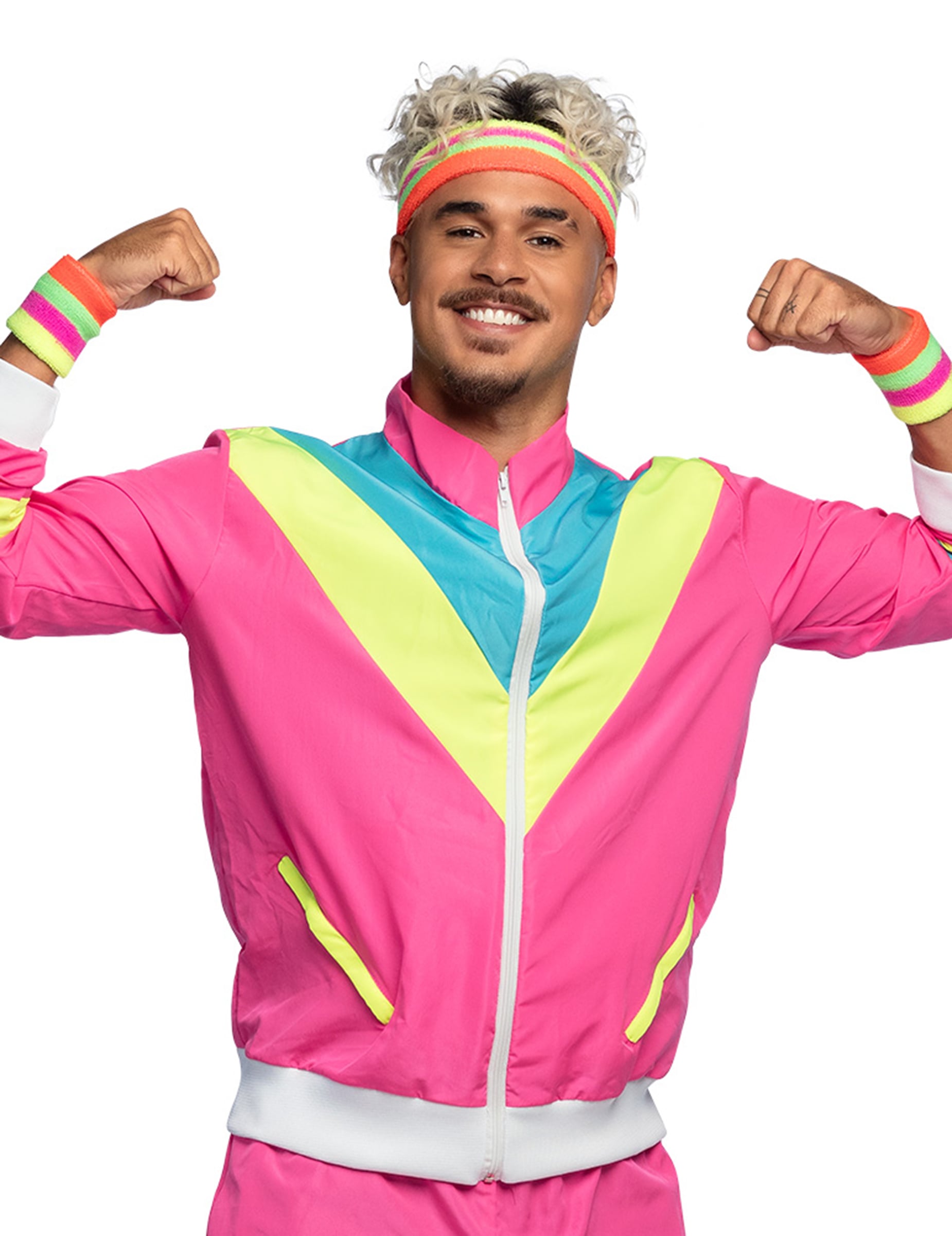Gros plan sur le haut du déguisement jogging rétro pour homme
