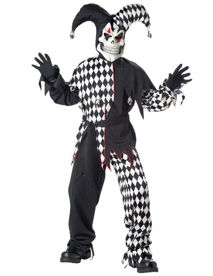 Déguisement joker diabolique pour enfant noir et blanc avec masque