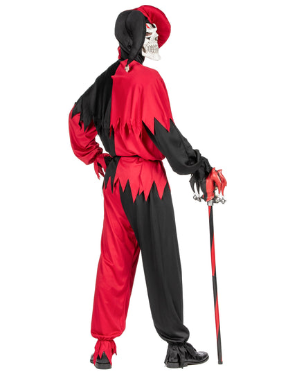 Vue de dos avec sceptre du déguisement Joker Fou pour adulte