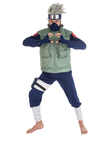 Déguisement Kakashi Hatake Naruto™ pour homme vert et bleu avec gilet et bandeau