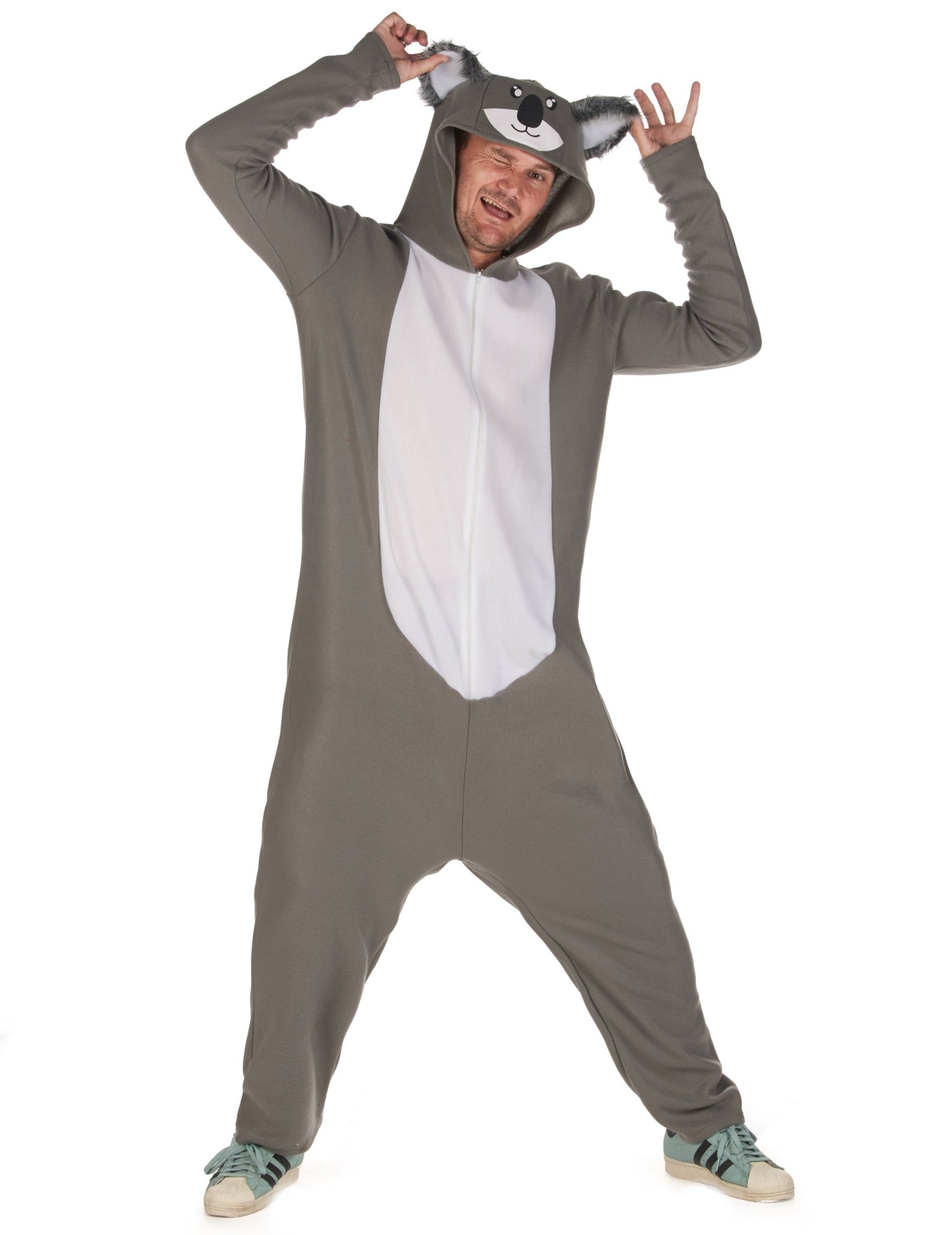 Déguisement koala pour homme gris et blanc avec capuche