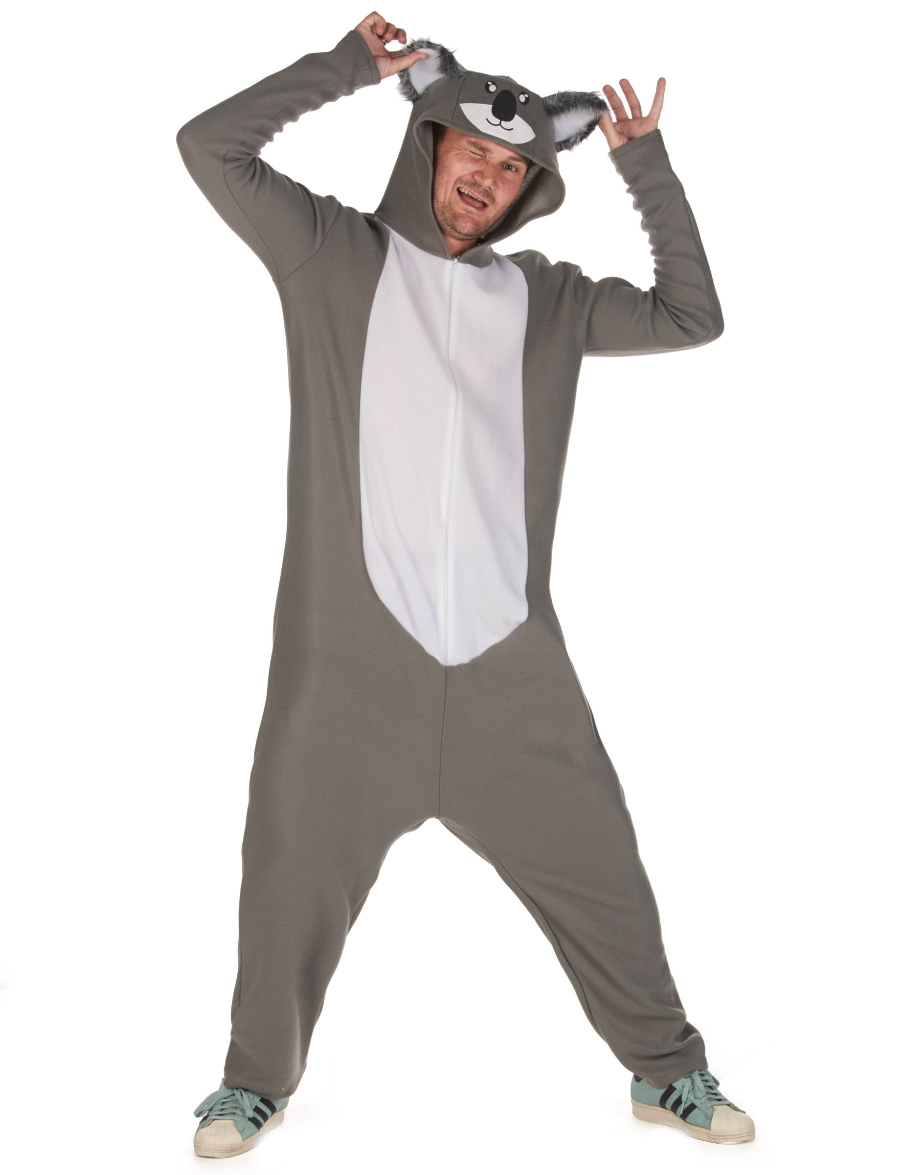 Déguisement koala pour homme gris et blanc avec capuche