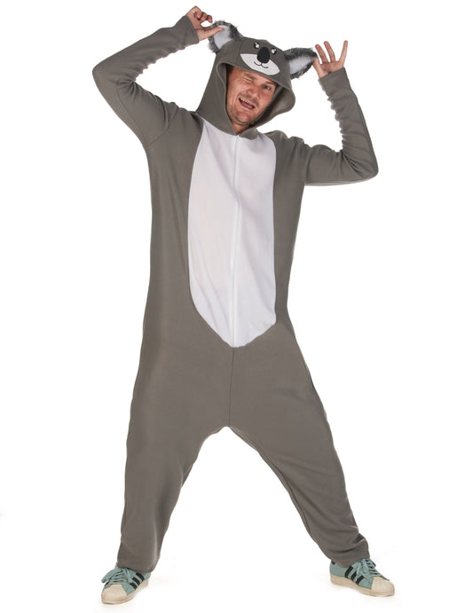 Déguisement koala pour homme gris et blanc avec capuche