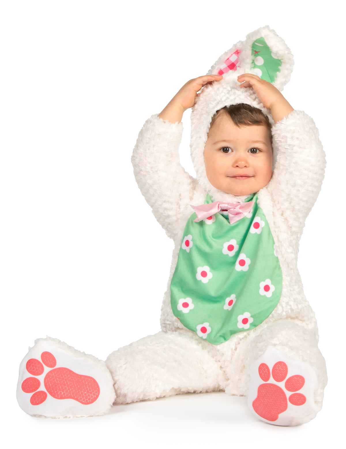 Vue de face assise du déguisement de lapin pour bébé