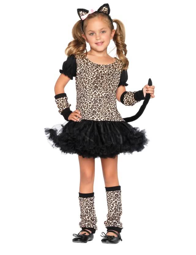 Déguisement léopard pour fille avec tutu noir et imprimé animalier