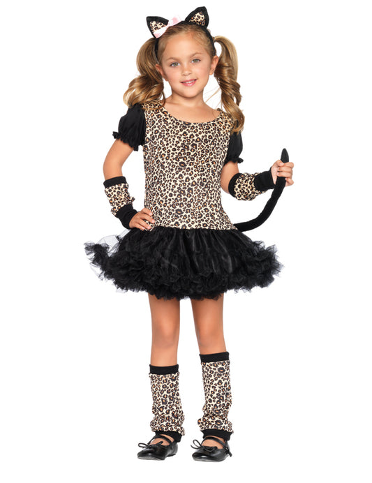 Déguisement léopard pour fille avec tutu noir et imprimé animalier