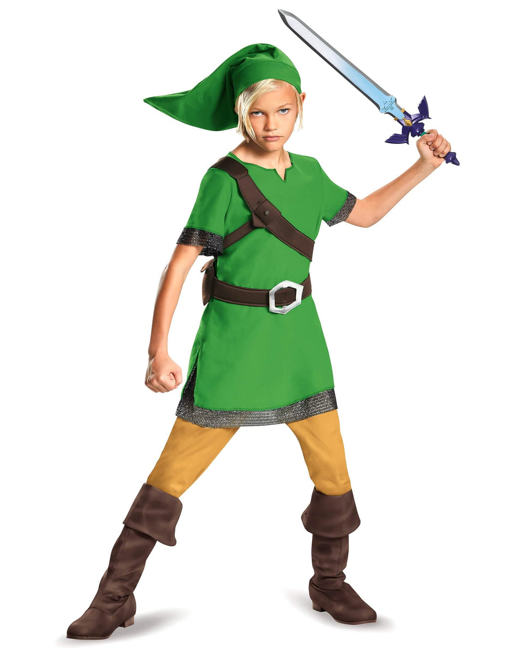 Класически костюм на Линк Zelda™ за дете зелен с шапка и колан