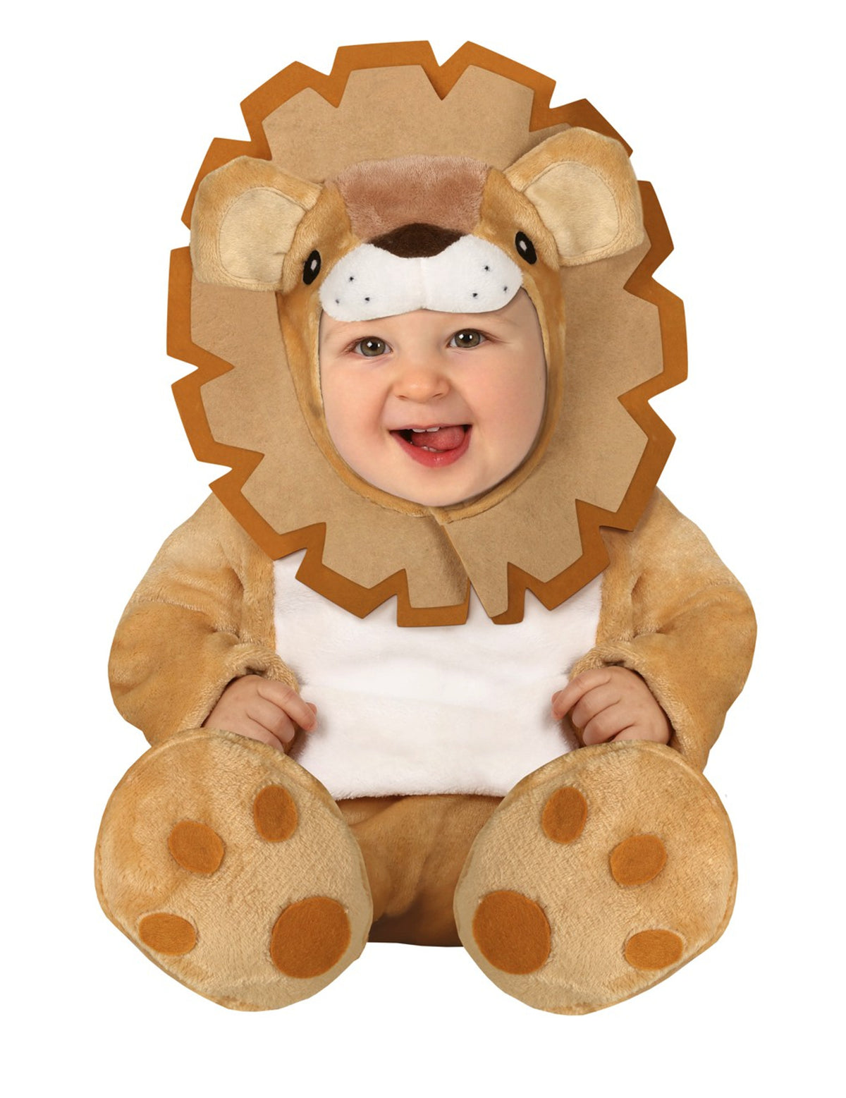 Déguisement lion pour bébé beige et marron en peluche avec crinière