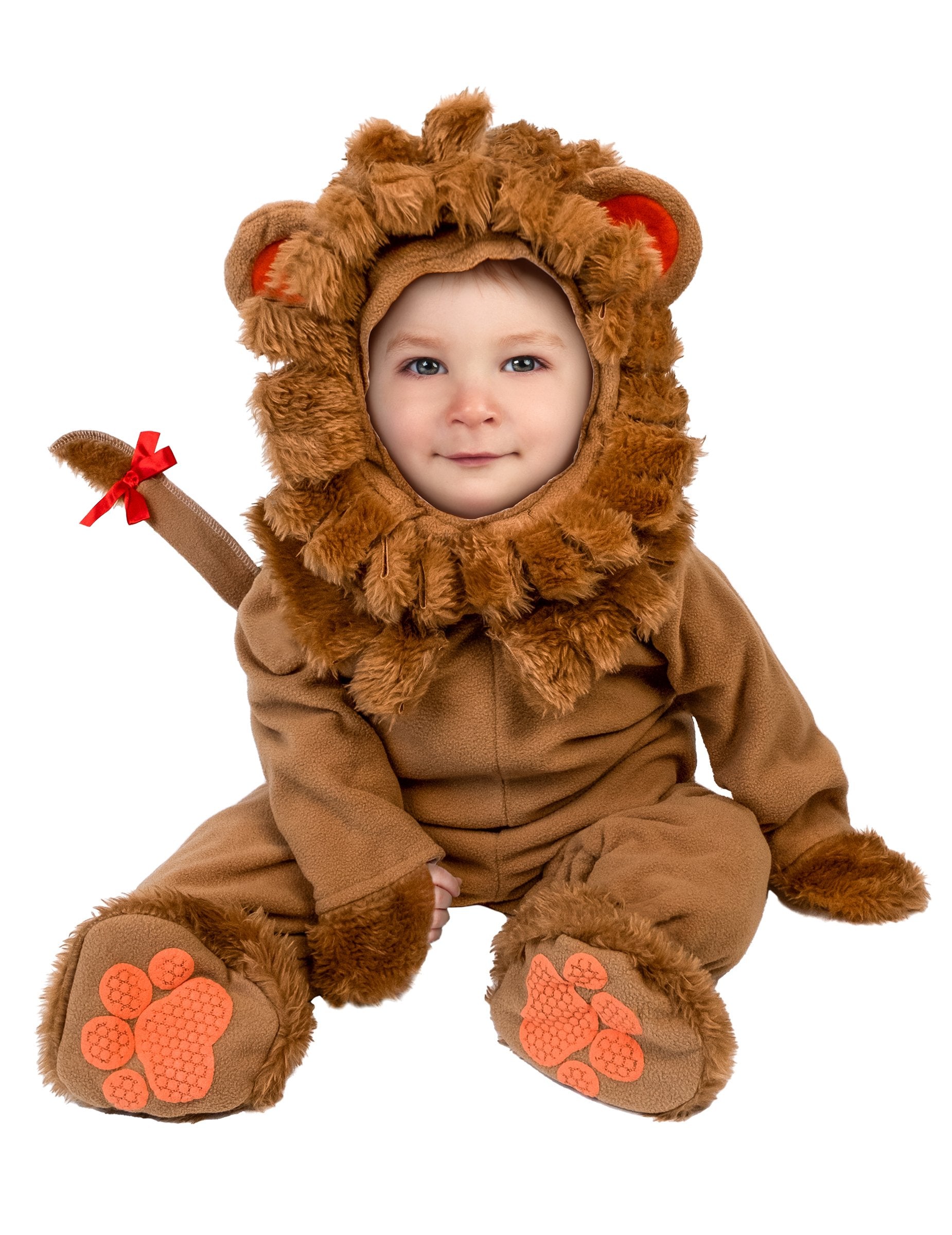 Déguisement de lion luxe pour bébé marron avec crinière en fausse fourrure