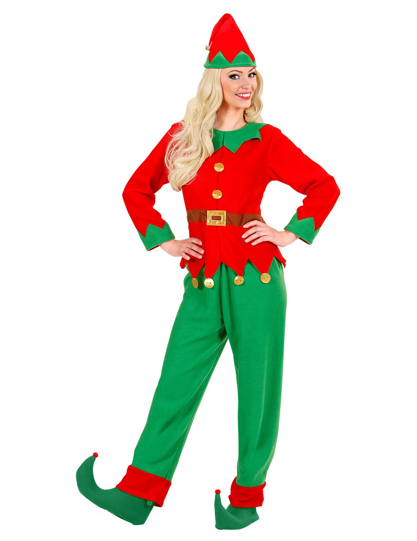 Декорация на елф на Дядо Коледа за жени в червено и зелено с шапка