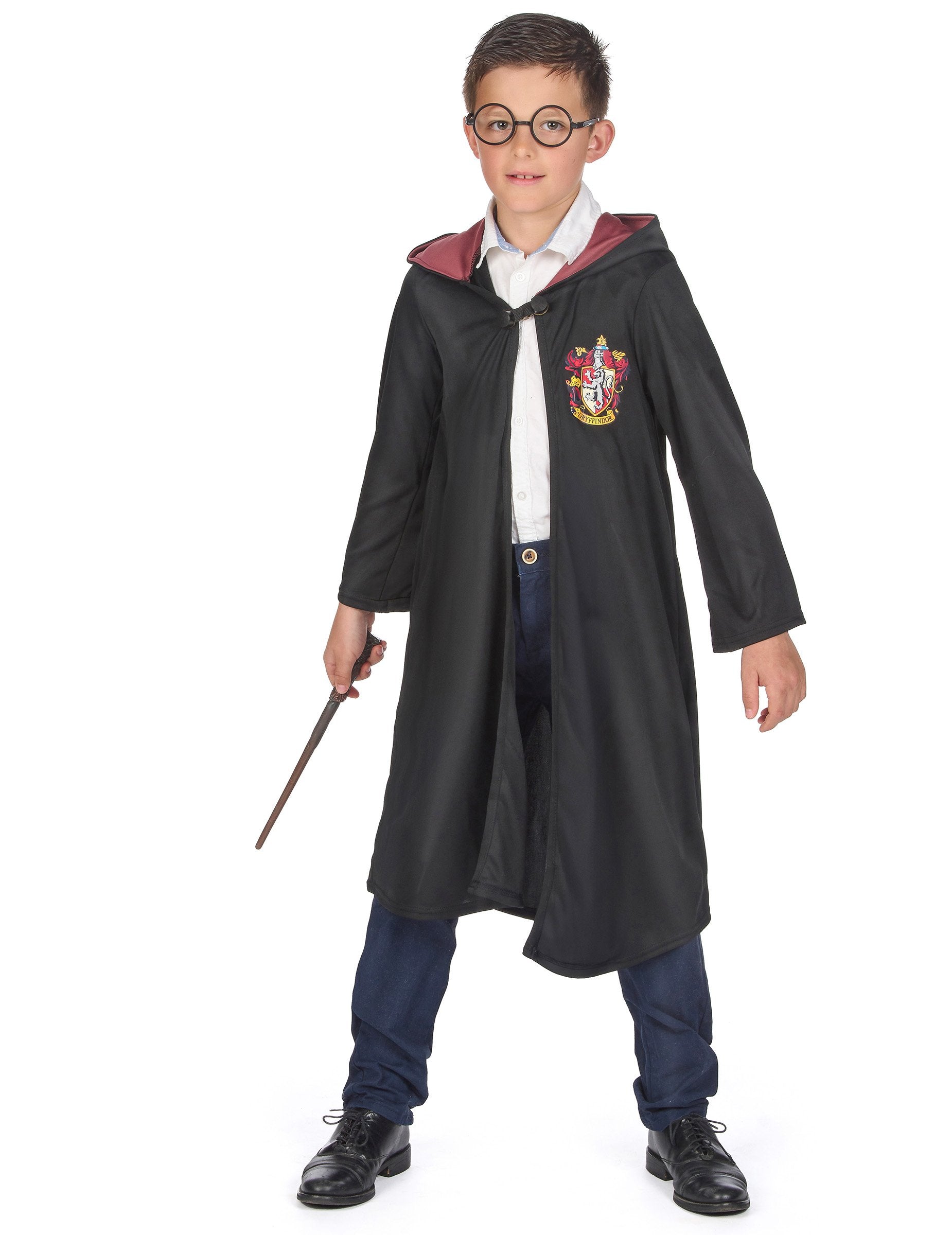 Déguisement luxe robe de sorcier Gryffondor Harry Potter pour enfant noir avec blason et doublure bordeaux