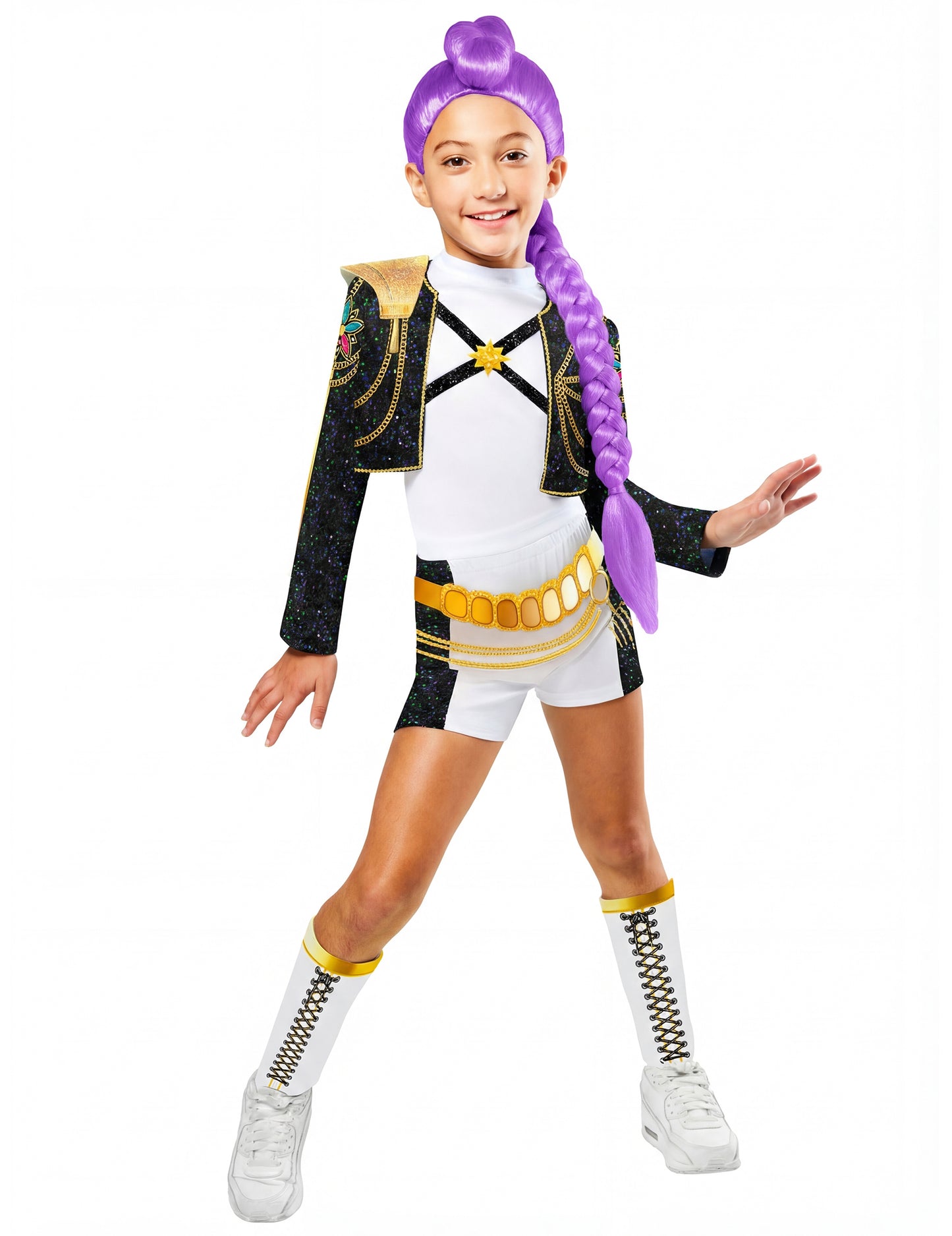 Vue de face du déguisement luxe Rumi Gold Kpop Demon Hunter pour fille