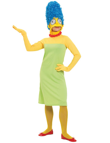 Déguisement Marge Simpson pour adulte robe verte et perruque bleue