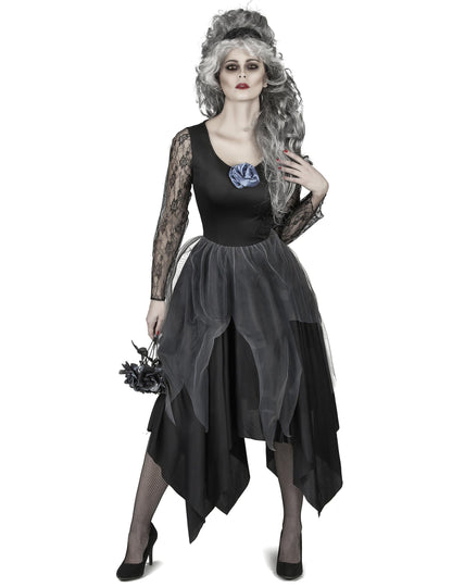 Déguisement mariée ténèbre dentelle pour femme noir et gris