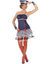 Déguisement marin sexy pour femme robe bustier bleu marine et blanc à nœuds rouges