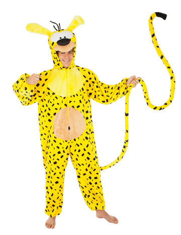 Déguisement Marsupilami™ pour adulte jaune à taches noires avec longue queue