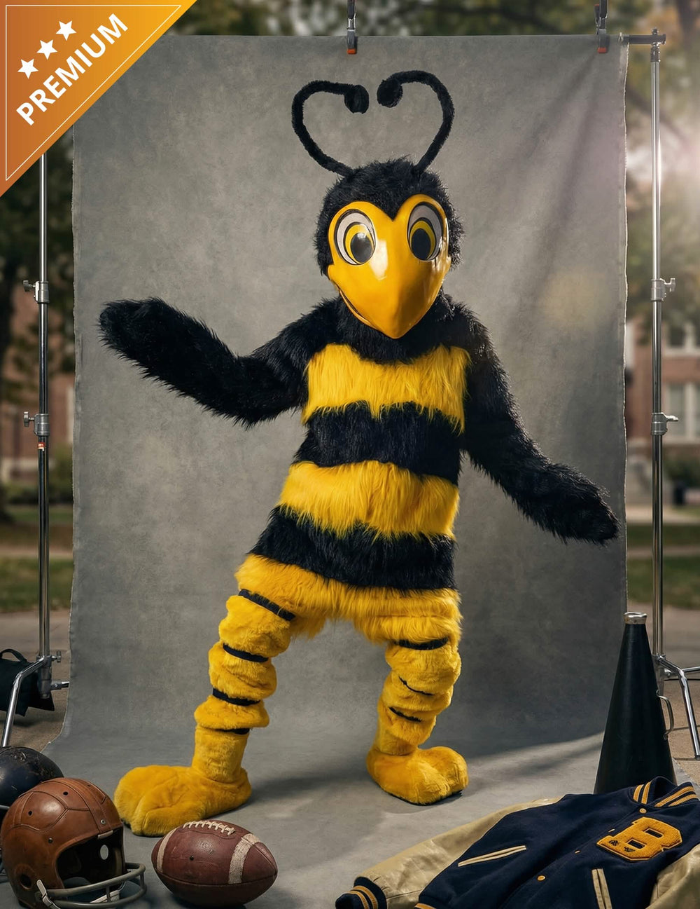 Déguisement mascotte abeille pour adulte jaune et noir en peluche