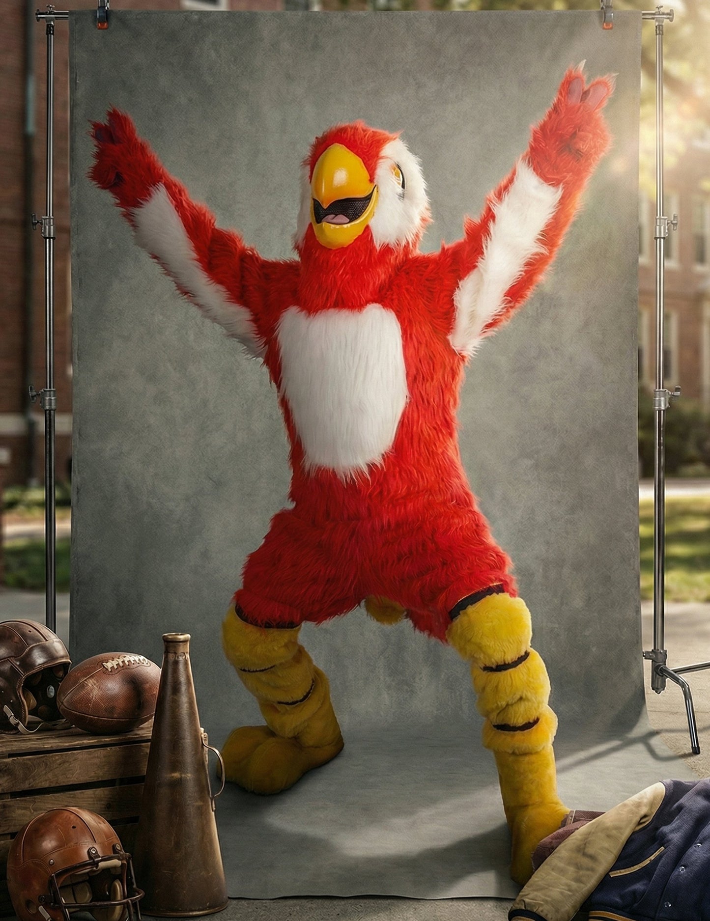 Костюм за талисман на червен папагал за възрастни