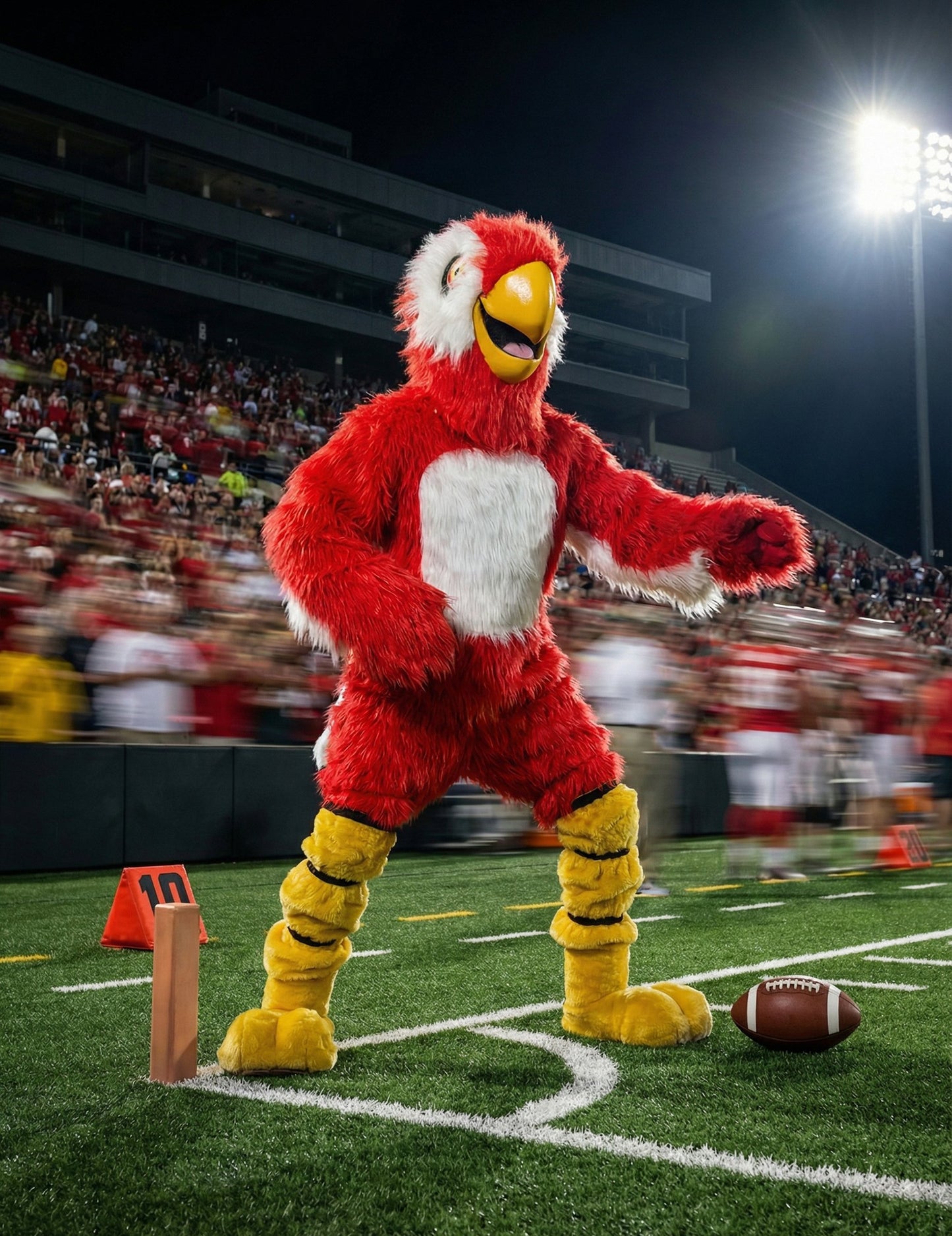 Костюм за талисман на червен папагал за възрастни