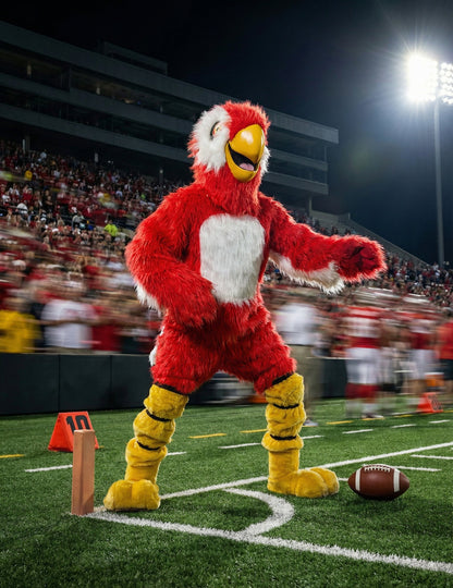 Костюм за талисман на червен папагал за възрастни