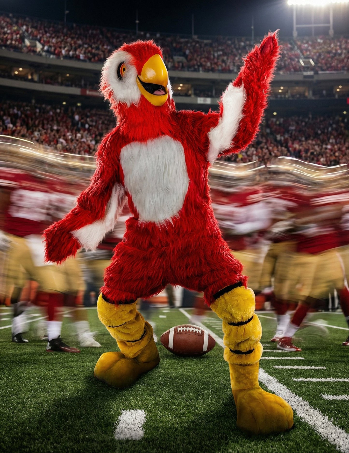 Костюм за талисман на червен папагал за възрастни