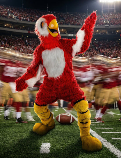 Костюм за талисман на червен папагал за възрастни