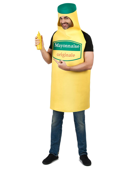 Déguisement de bouteille de mayonnaise pour adulte jaune et vert