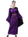 Déguisement de méchante reine pour femme violette avec couronne et cape noire