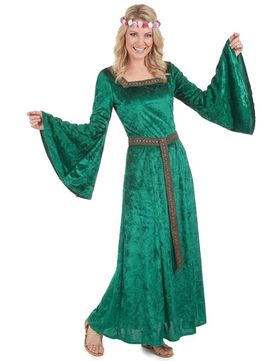 Déguisement médiéval vert effet velours femme