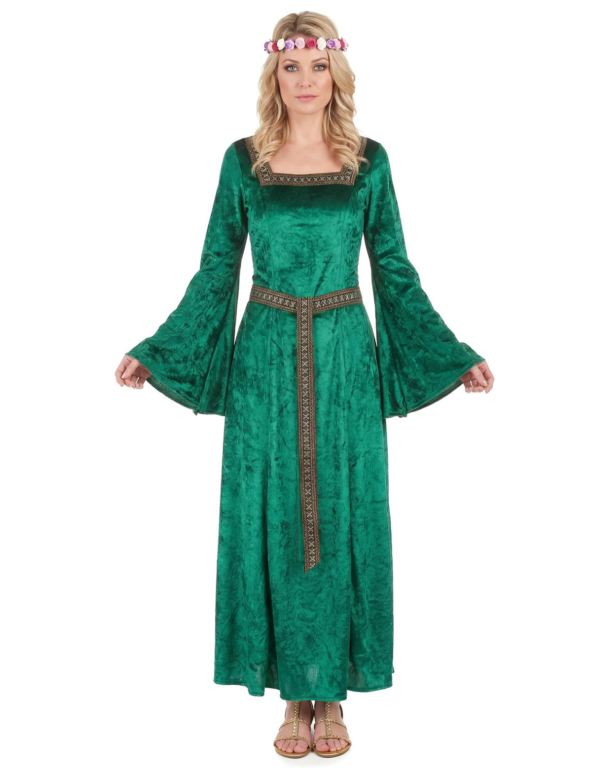 Déguisement médiéval vert effet velours femme