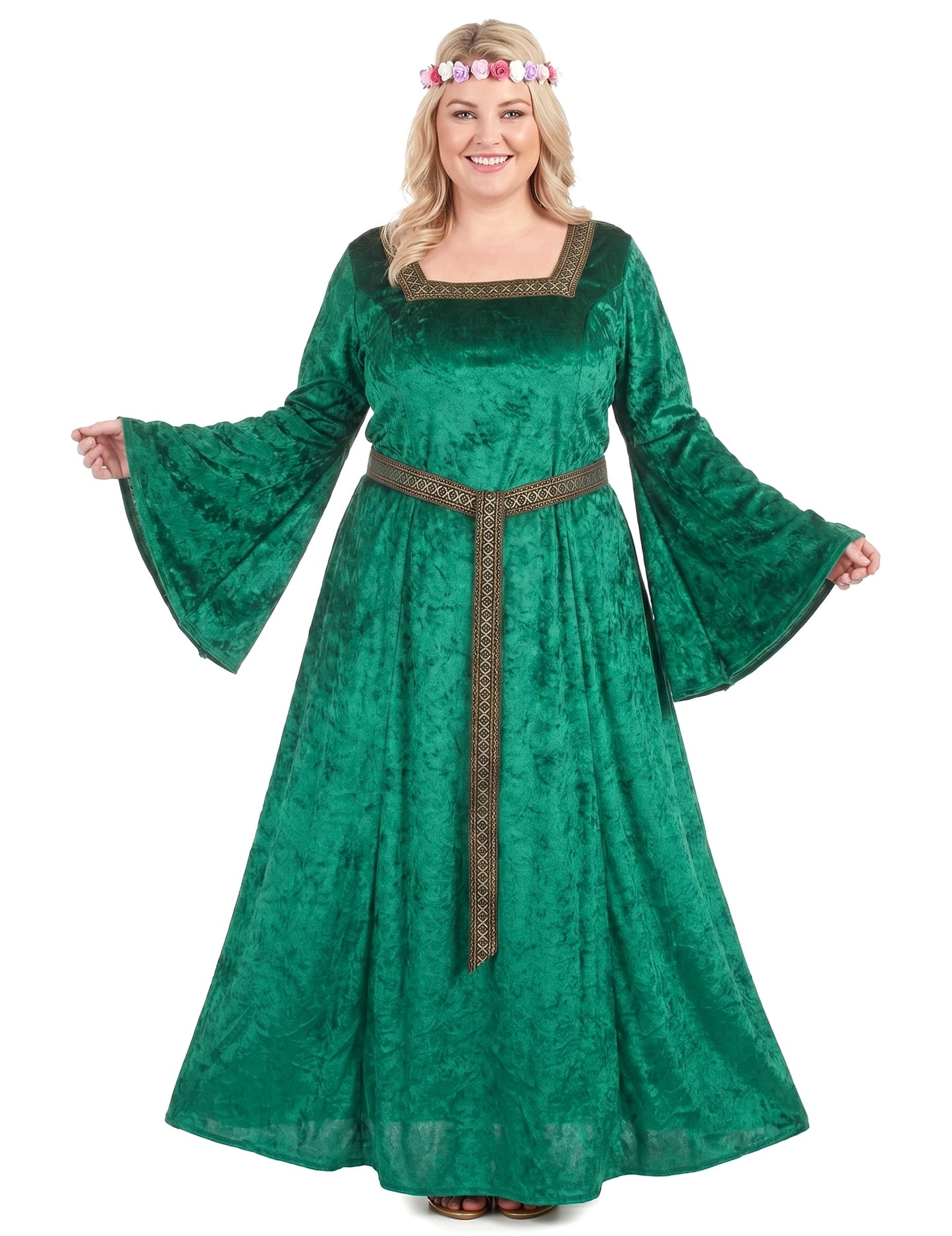 Déguisement médiéval vert effet velours femme
