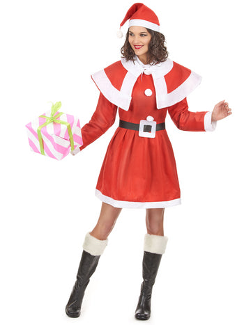Déguisement de mère noël pour femme rouge et blanc avec cape et bonnet