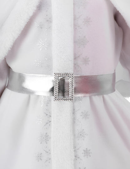 Détail de la ceinture argentée à strass du déguisement de Mère Noël pour fille