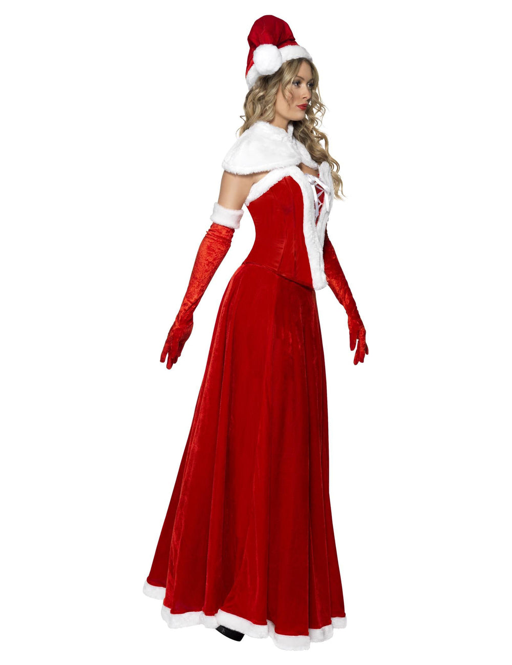 Vue de profil du déguisement robe longue Mère Noël luxe