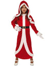 Déguisement de mère Noël pour fille rouge et blanc avec robe longue à capuche