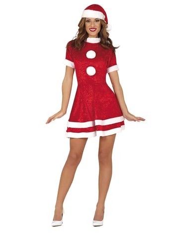 Секси дамски костюм на Дядо Коледа в червено и бяло с шапка
