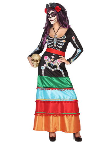 Цветни мексикански дълги жени Dia de los Muertos маскировка