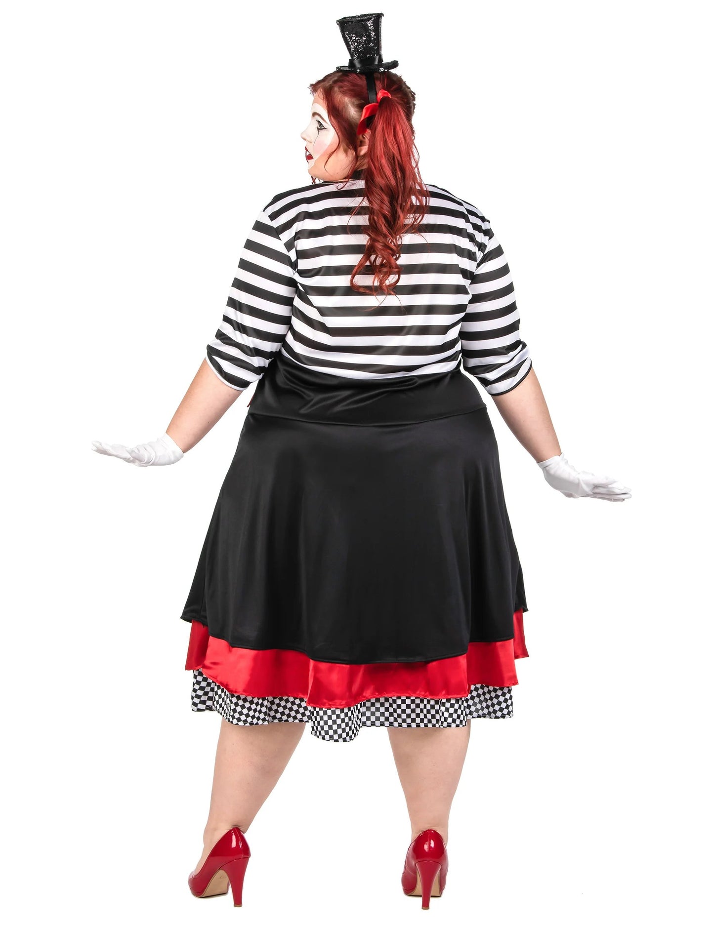 Мим костюм, черна и червена рокля, голям размер за жени