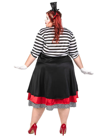 Мим костюм, черна и червена рокля, голям размер за жени