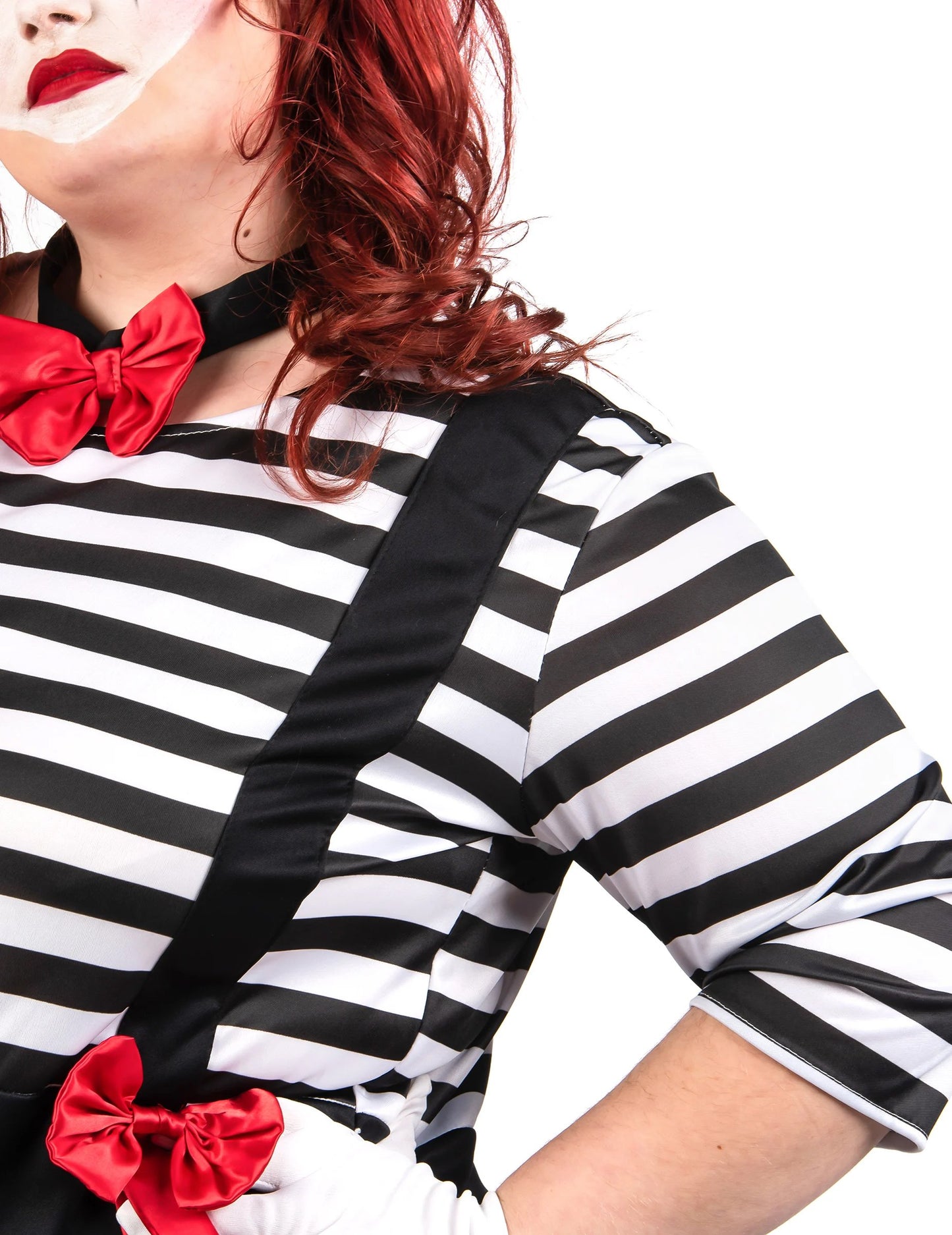 Мим костюм, черна и червена рокля, голям размер за жени