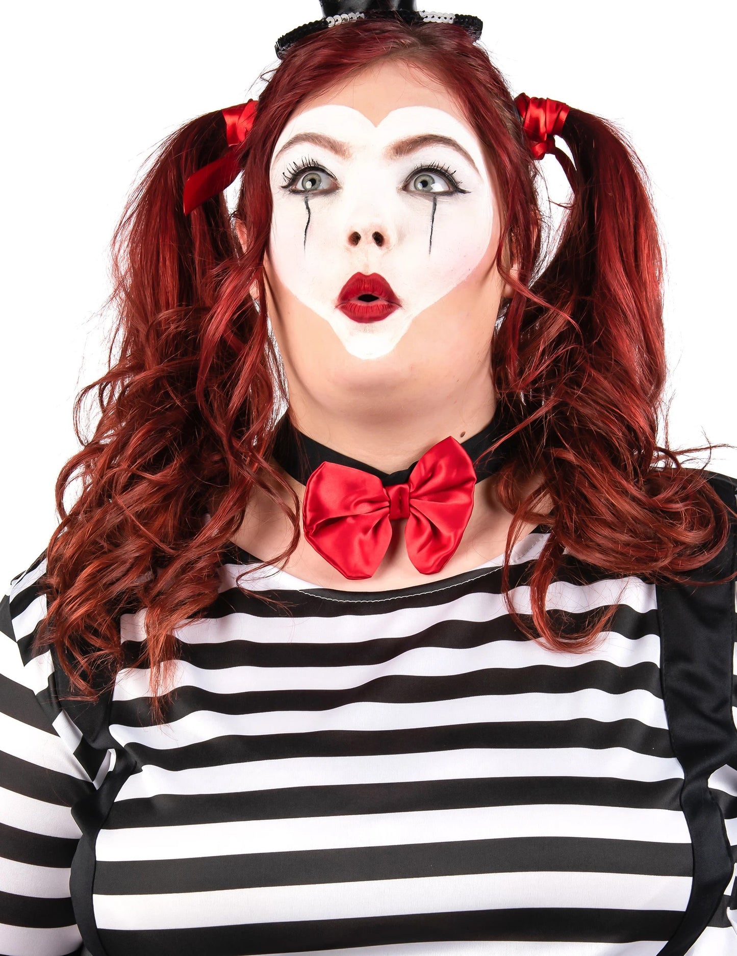 Мим костюм, черна и червена рокля, голям размер за жени