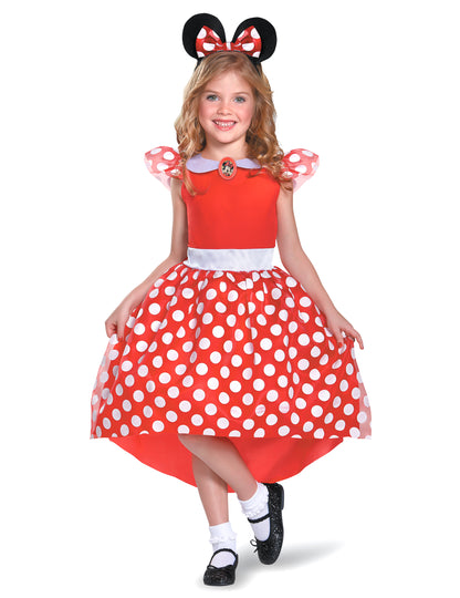 Déguisement Minnie Mouse pour fille rouge classique à pois blancs