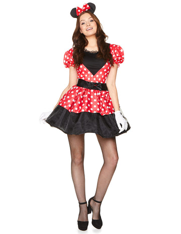 Déguisement Miss Mouse pour femme rouge et noir à pois blancs avec serre-tête