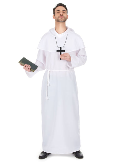 Déguisement de moine pour adulte blanc avec croix et ceinture corde