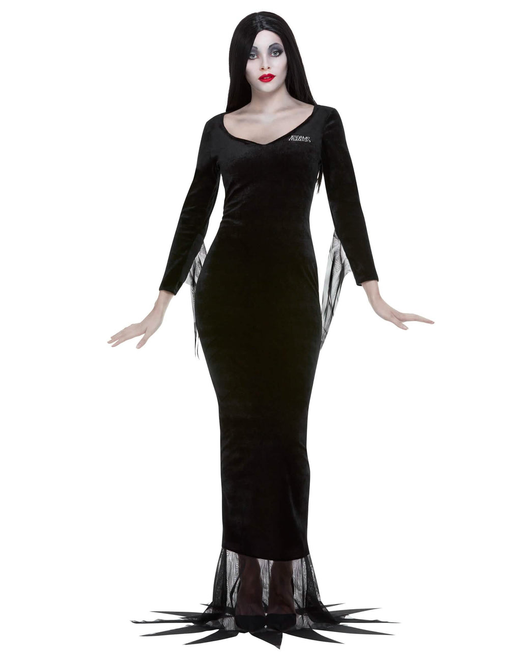 Костюм на Morticia от Семейка Адамс™ за жена черен от кадифе